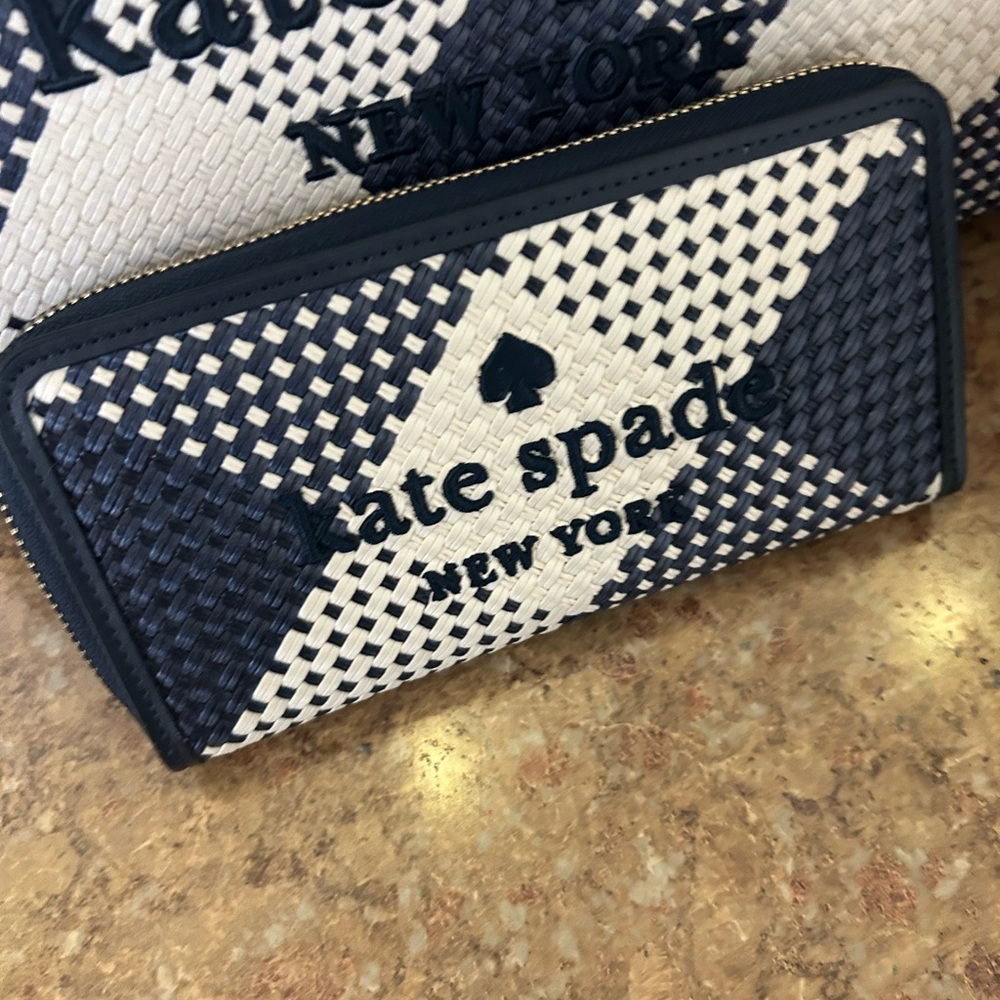 Kate Spade Navy and White Checkered Ella Tote Bag & Wallet - Picture 7 of 7